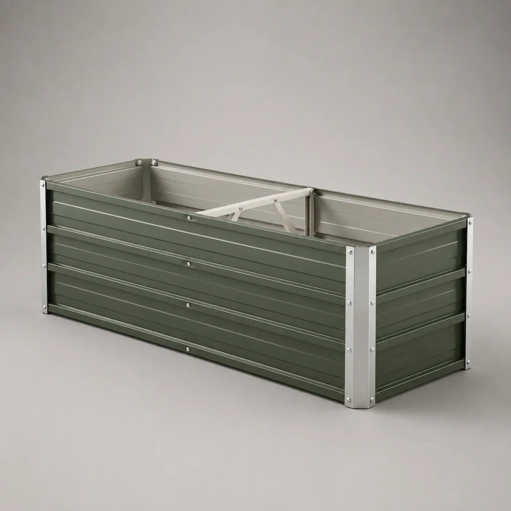 Rechteckiges Hochbeet aus verzinktem Stahl, Grün/Silber, 120 × 60 × 60 cm