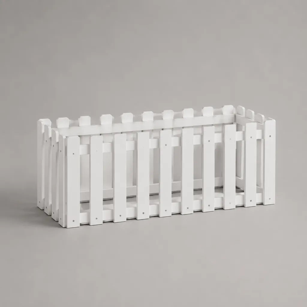 Rechteckiger Pflanzkasten aus massivem Tannenholz, Weiß, 90 × 30 × 40 cm