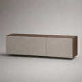 Wandhängendes TV-Lowboard aus MDF und Spanplatte mit 2 Türen, Walnussbraun und Greige, 160 × 40 × 55 cm
