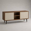 TV-Lowboard aus MDF und Spanplatte mit 2 Türen und 2 offenen Fächern, Walnussbraun und Creme, 160 × 40 × 75 cm
