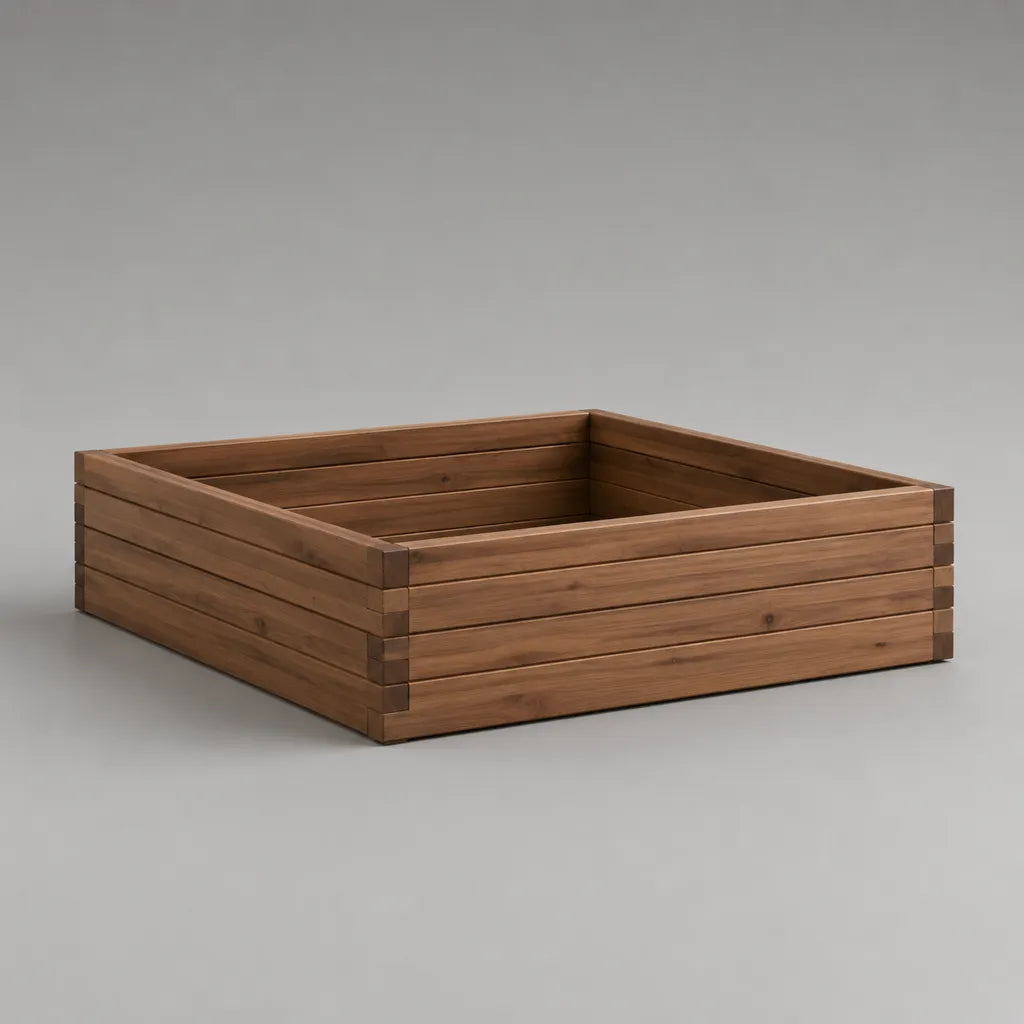 Quadratisches Hochbeet aus massivem Akazienholz, Braun, 100 × 100 × 25 cm