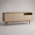 TV-Lowboard aus Holz mit geriffelten Fronten und offenem Gerätefach, Natur/Beige, 160 × 40 × 65 cm