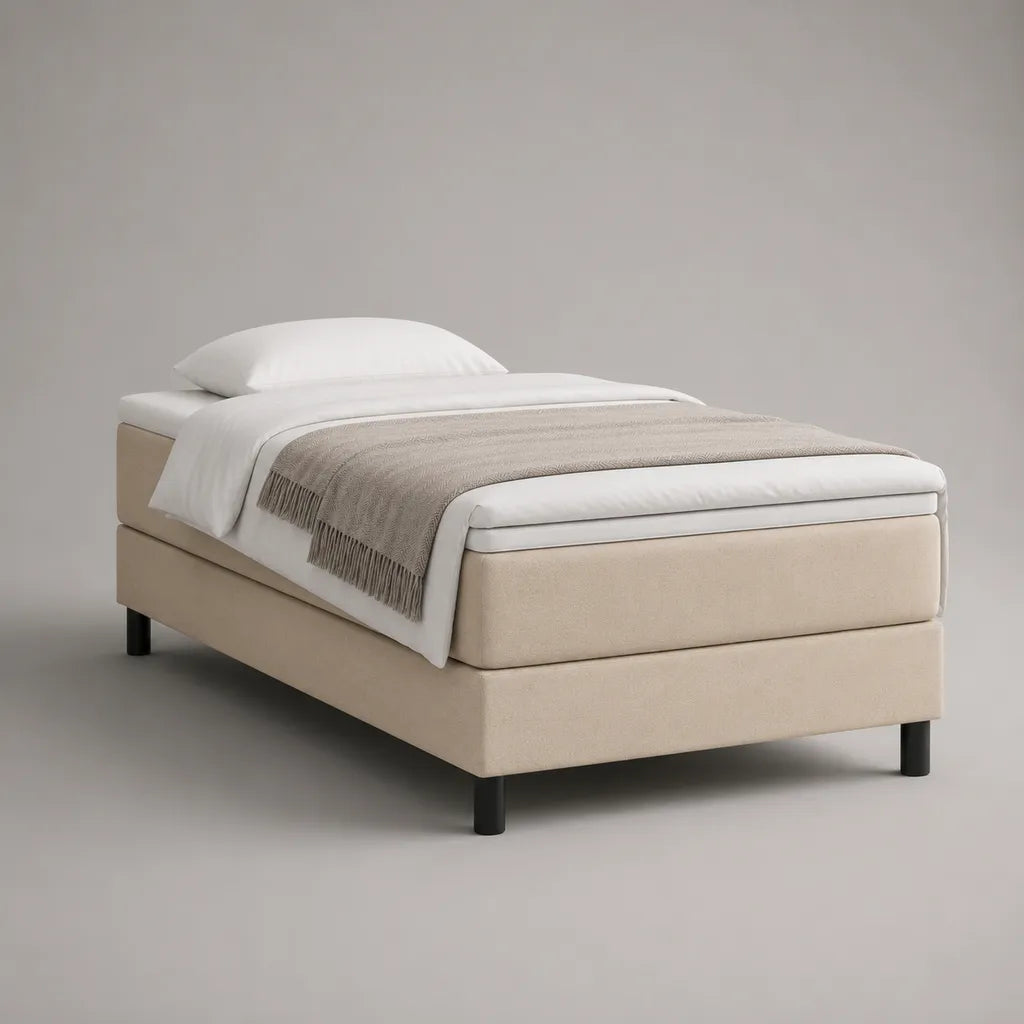 3-teiliges Boxspringbett 90 × 200 cm mit Taschenfederkernmatratze und Topper, Polyester-Mikrofaser, Beige