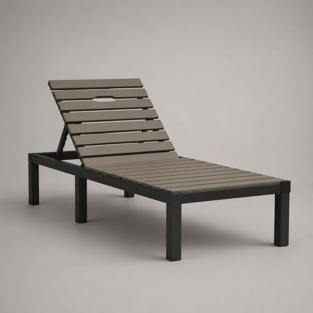 Gartenliege aus Aluminium und WPC mit verstellbarer Rückenlehne, Anthrazit/Taupe, 190 × 65 × 32 cm