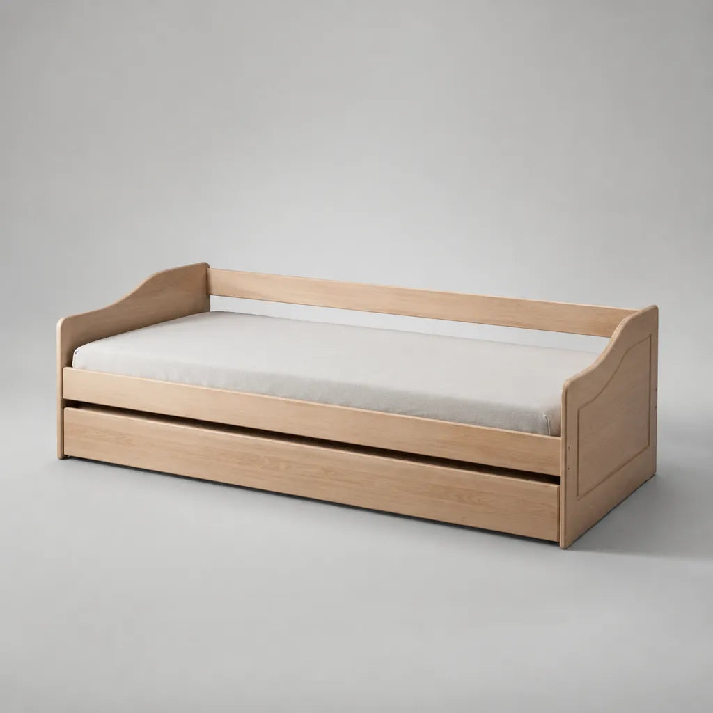 Tagesbett mit Ausziehbett aus massivem Kiefernholz, Natur, Liegeflächen 90 × 200 cm und 90 × 190 cm