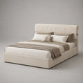 Stauraumbett 180 × 200 cm mit Bettkasten, gepolstertes Doppelbett aus Polyester-Bouclé, Cremeweiß
